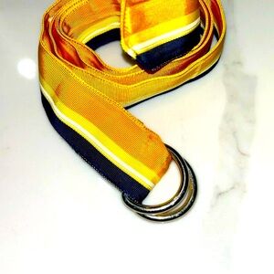 Stubbs & Wootton Kids Belt - Navy, Yellow, Gold and White Grosgrain